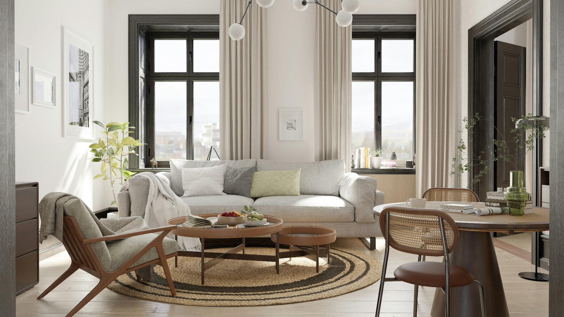 Rent och tyst vardagsrum i Stockholm efter hemstädning