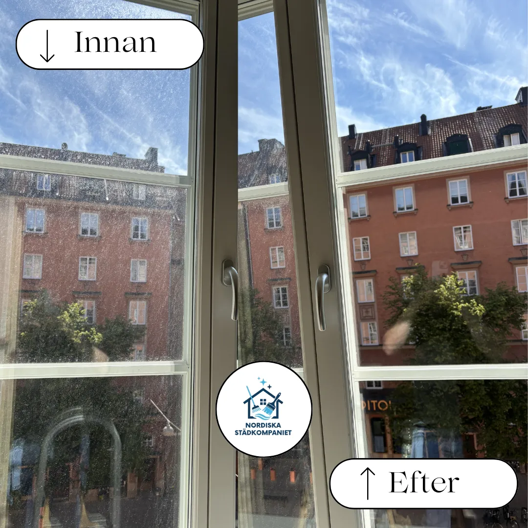 Innan och efter fönsterputs i Stockholm